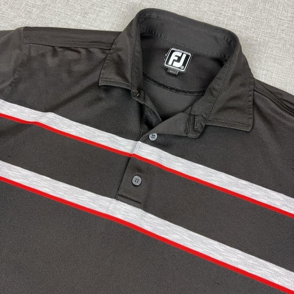 FootJoy Golf Polo Shirt Mens 2XL Black Striped Athletic Fit Stretch Short Sleeve